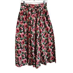 Herman Geist Vintage Floral Pleated Midi Button Front Skirt Cotton 10